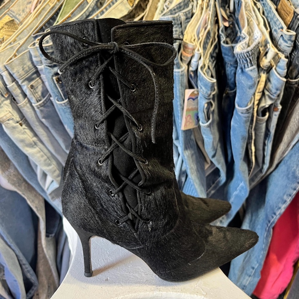 Vintage Manolo Blahnik Black Lace-Up Boots